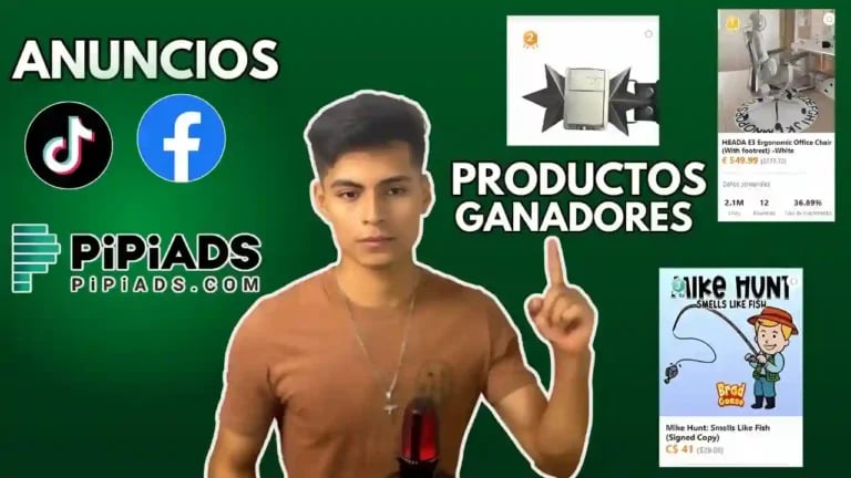PipiADS: herramienta definitiva para encontrar productos ganadores. 1 Captura de pantalla de la interfaz de PipiADS mostrando un panel con los productos más virales, métricas de engagement y tendencias en TikTok y Facebook.