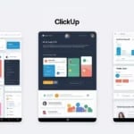 Comparativa visual entre las interfaces de Trello, ClickUp y Notion, mostrando sus paneles de tareas y dashboards personalizados.
