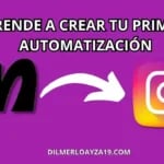 Imagen con fondo morado que muestra el logo de ManyChat a la izquierda y el logo de Instagram a la derecha, conectados por una flecha blanca, junto al texto "Aprende a crear tu primera automatización"