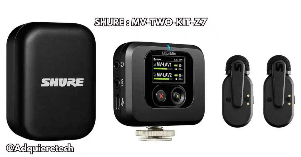 Shure Movmic, kit profesional de dos micrófonos Lavalier inalámbricos para grabación y transmisión.