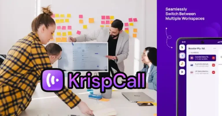 Interfaz de KrispCall mostrando funciones avanzadas de telefonía para empresas modernas