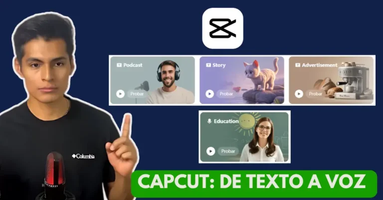 CapCut Texto a Voz: Herramienta Gratuita y Poderosa de IA 1 Interfaz de CapCut mostrando la herramienta de Texto a Voz con opciones de personalización y voces generadas por IA.