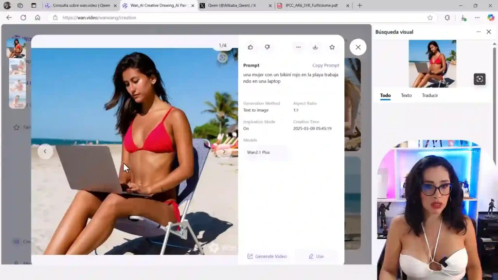 Qwen y Wan: Las Nuevas IAs de Alibaba 5 Captura de pantalla de la interfaz de Wan 2.1 en acción, mostrando el proceso de creación de un video con herramientas de edición automatizada.