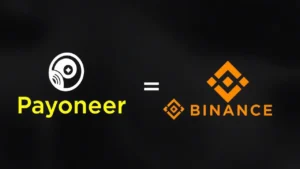 Captura de pantalla del panel de Payoneer mostrando la opción de retirar fondos a una cuenta bancaria o a Wise, junto con la sección P2P de Binance para comprar USDT mediante transferencia bancaria.