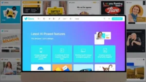 Nuevas herramientas de Canva Create 2025, mostrando el editor de fotos potenciado con IA, Canva Sheets, Canva Code y animaciones interactivas.