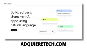 Interfaz de Opal de Google, mostrando el asistente para crear miniapps con inteligencia artificial, campos de configuración y vista previa interactiva.